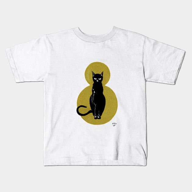 Gold Black Cat Kids T-Shirt by tristan.r.rosenkreutz